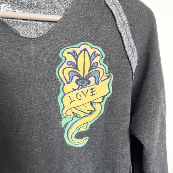 Vintage 2 BE FREE Love Graffiti Pullover Hoodie Small Gray Y2K 2000s Cozy - Picture 6 of 6